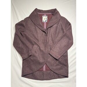 Anthropologie Lilka Fleece Cocoon Jacket Womens Size XSP‎ Burgundy One Snap